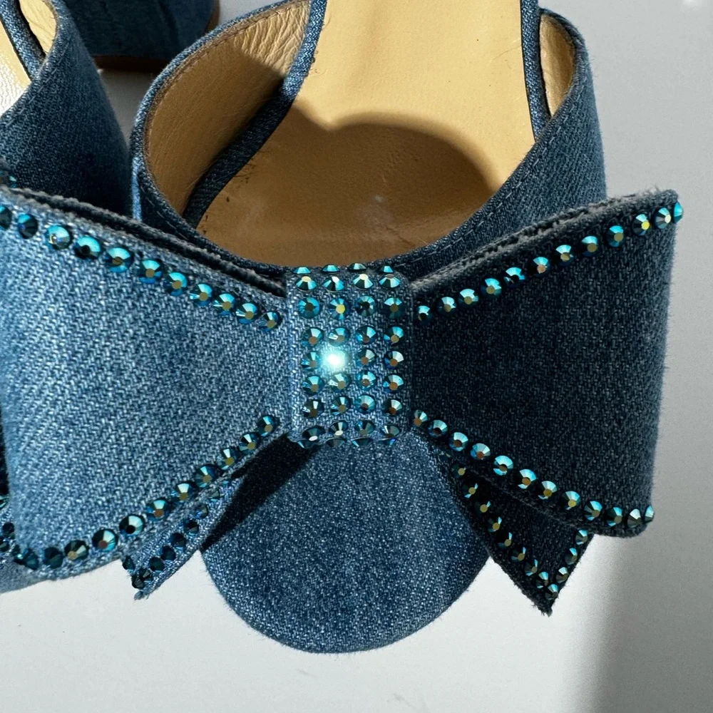 Nalebe by Amina Means Upendi denim crystal bow Platform sandals 39.5=9.5